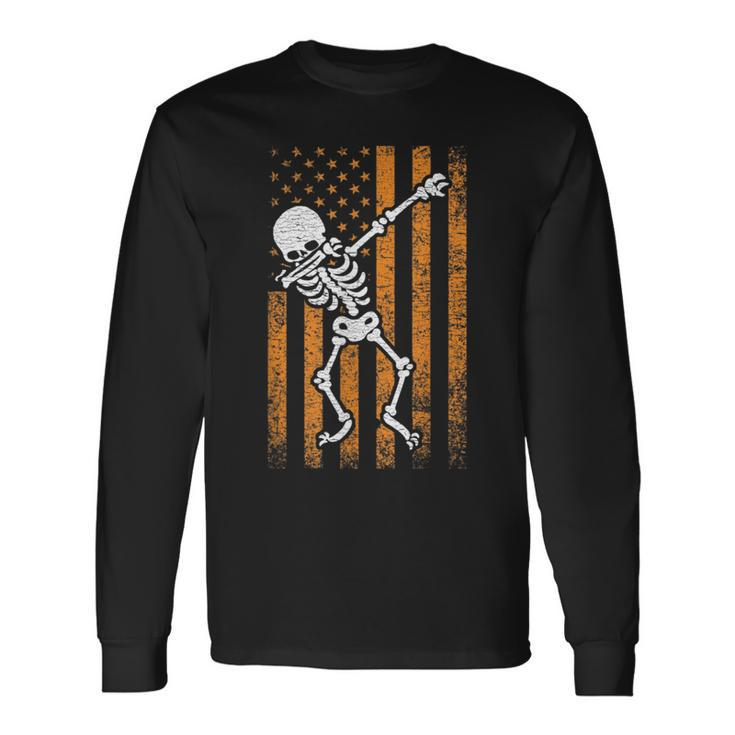 Halloween Dabbing Skeleton American Flag For Boys Girls Halloween Long Sleeve T-Shirt T-Shirt