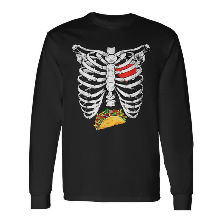 Halloween Dad Skeleton Costume Taco Matching Couple Long Sleeve T-Shirt