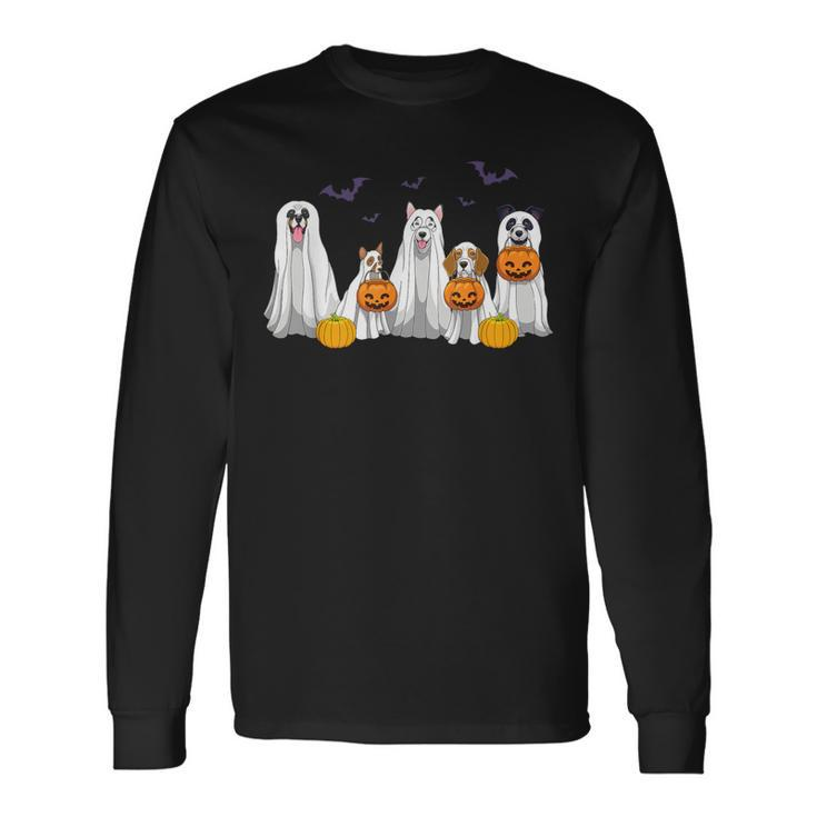 Halloween Dogs Ghost Pumpkins Spooky Dog Lover Long Sleeve T-Shirt