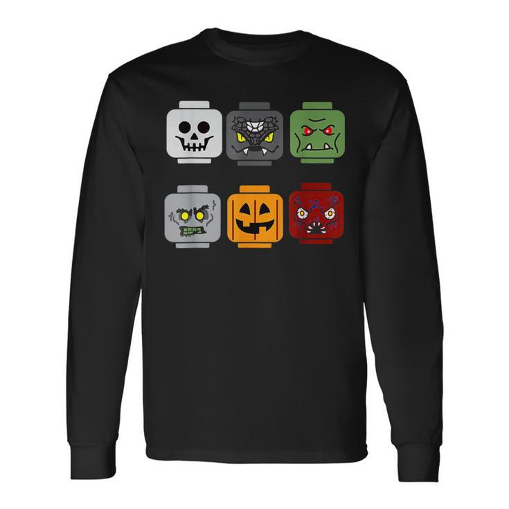 Halloween Head Pumpkin Ghost Zombie Block Brick Builder Long Sleeve T-Shirt