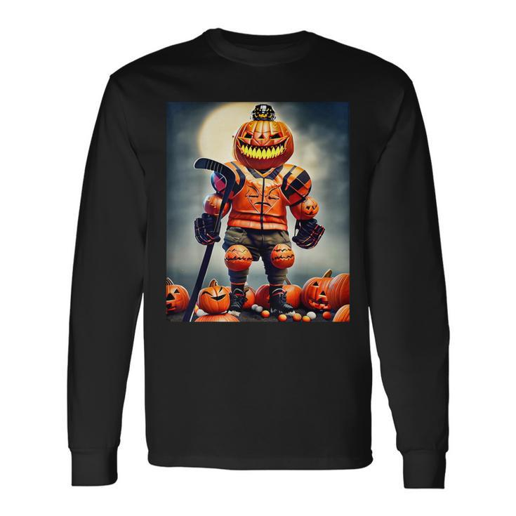 Halloween Hockey Season Pumpkin Player Long Sleeve T-Shirt