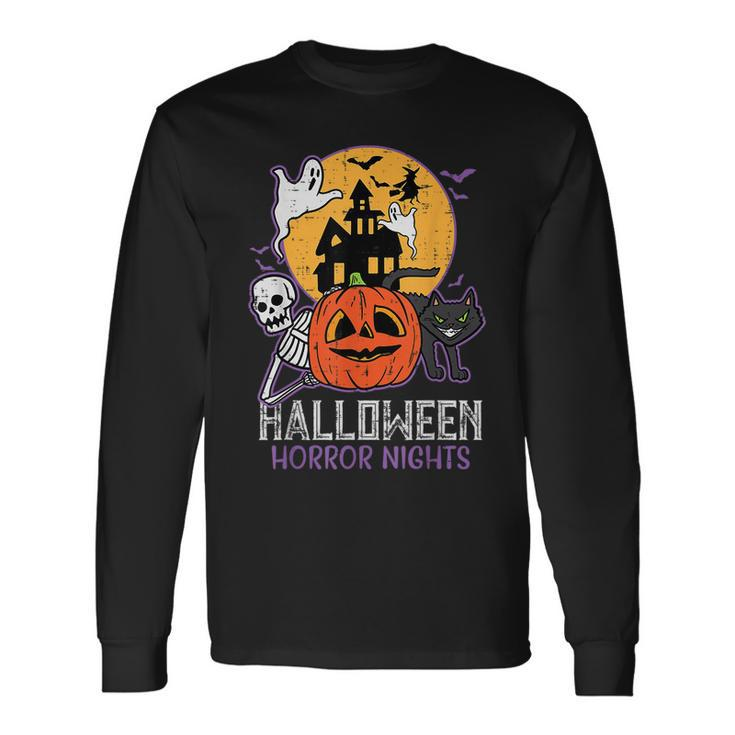 Halloween Horror Nights Retro Movie Poster Spooky Skeleton Halloween Horror Nights Long Sleeve T-Shirt Gifts ideas