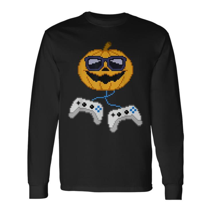 Halloween Jack O Lantern Pixelated Gaming Gamer Boys Long Sleeve