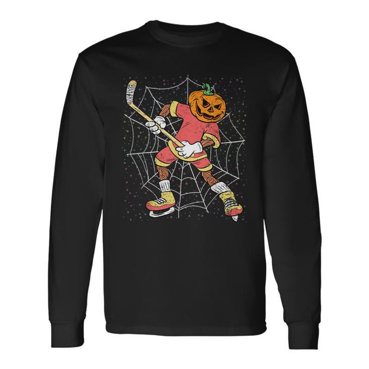 Halloween Pumpkin Scary Ice Hockey Sport Costume Skater Long Sleeve T-Shirt Gifts ideas