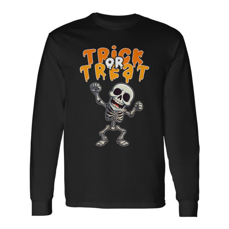Halloween Spooky Skeleton Trick Or Treat Long Sleeve T-Shirt