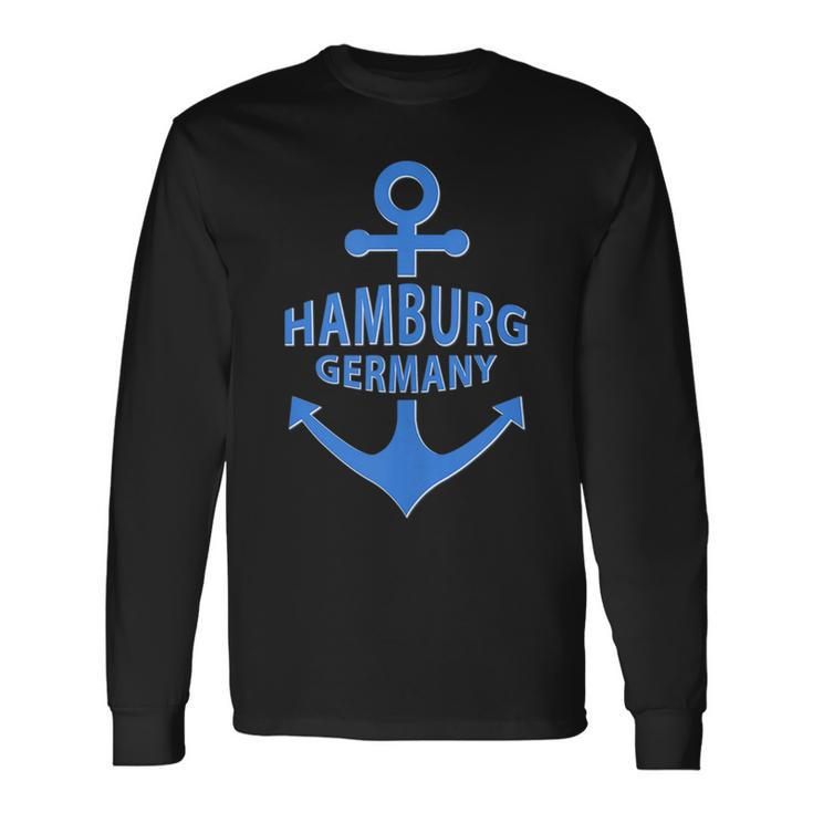 Hamburg Germany Port City Blue Anchor Long Sleeve T-Shirt T-Shirt