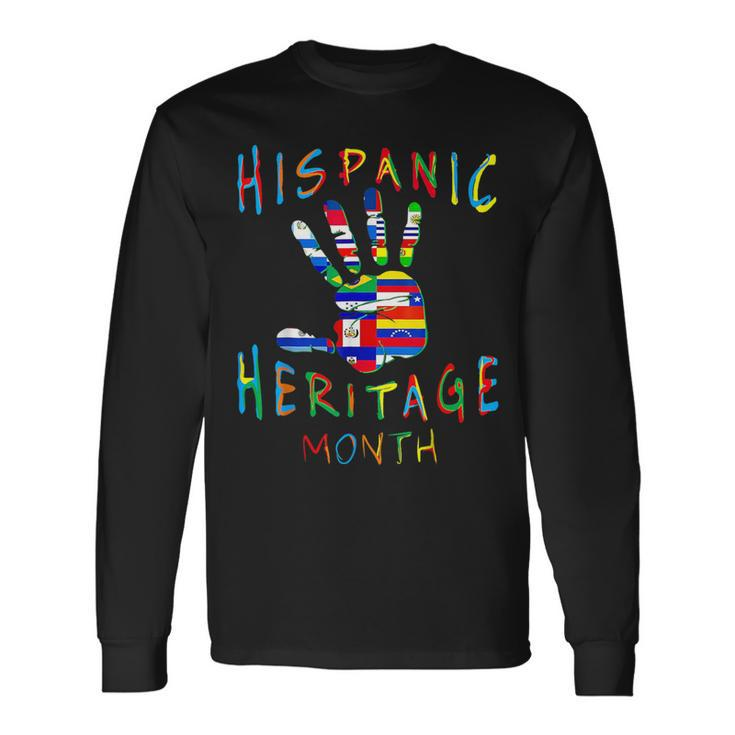 Hand National Hispanic Heritage Month All Countries Flag Long Sleeve T-Shirt