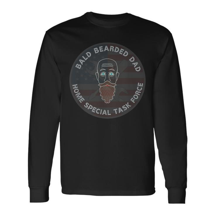 Handy Dad With Bald Bearded Dad Tools And Us Flag Long Sleeve T-Shirt T-Shirt