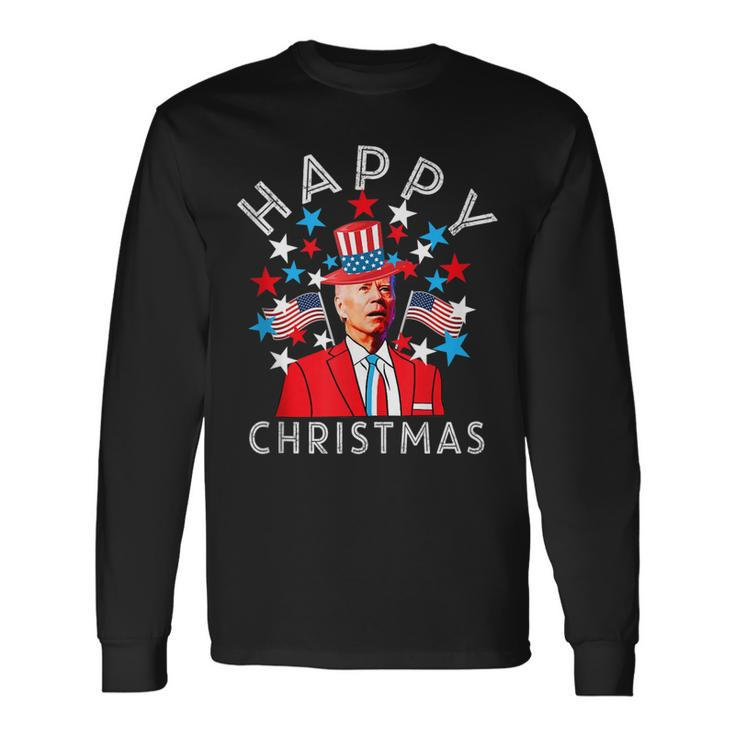 Happy Christmas Joe Biden 4Th Of July Memorial Independence Long Sleeve T-Shirt Gifts ideas