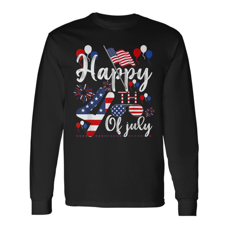 Happy Fourth Of July Patriotic American Us Flag 4Th Of July Long Sleeve T-Shirt