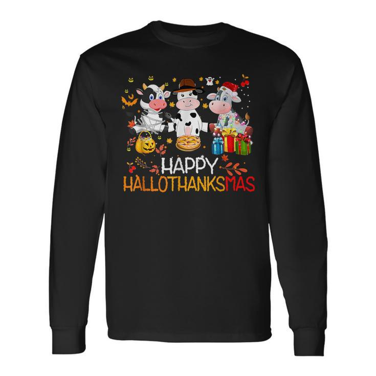 Happy Hallothanksmas Santa Cow Halloween Thanksgiving Long Sleeve