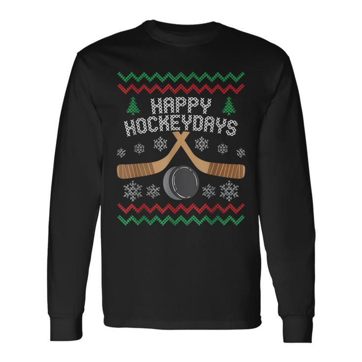 Happy Hockeyday Ice Hockey Boys Christmas Ugly Sweater Long Sleeve T-Shirt
