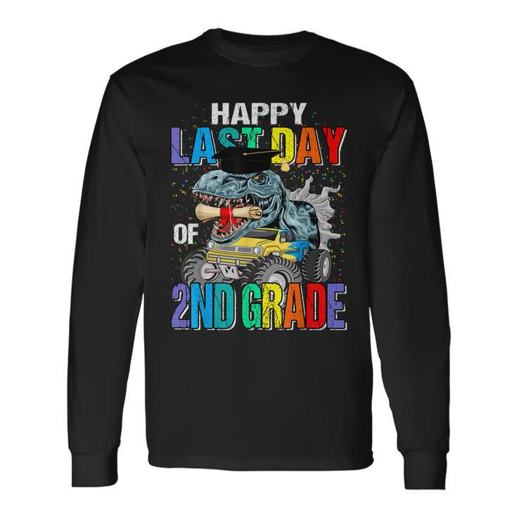 Happy Last Day Of 2Nd Grade Monster Truck Dinosaur Long Sleeve T-Shirt