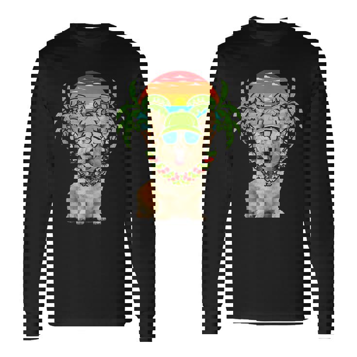 Hawaiian Corgi Dog Wearing Sunglasses Sunset On Beach Summer Long Sleeve T-Shirt T-Shirt