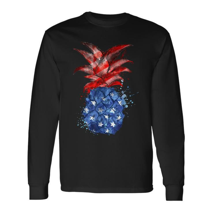 Hawaiian Pineapple American Flag 4Th Of July Patriotic Long Sleeve T-Shirt Gifts ideas