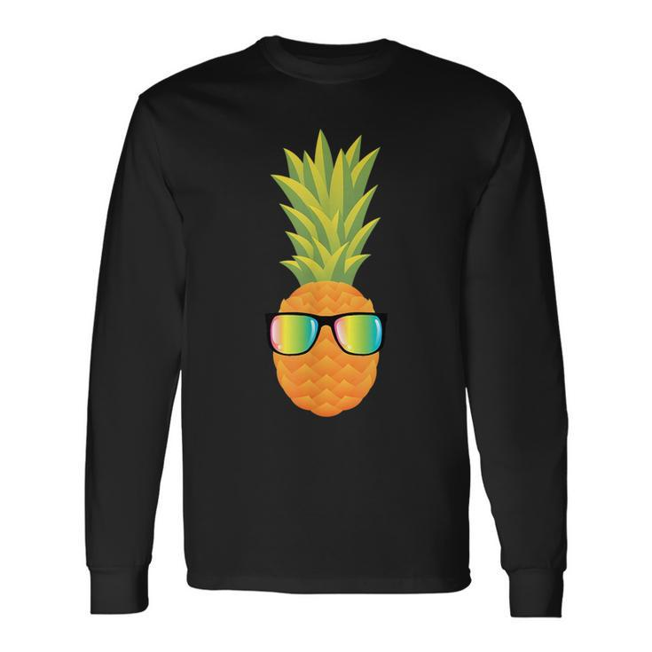 Hawaiian Pineapple With Sunglasses Illustration Long Sleeve T-Shirt