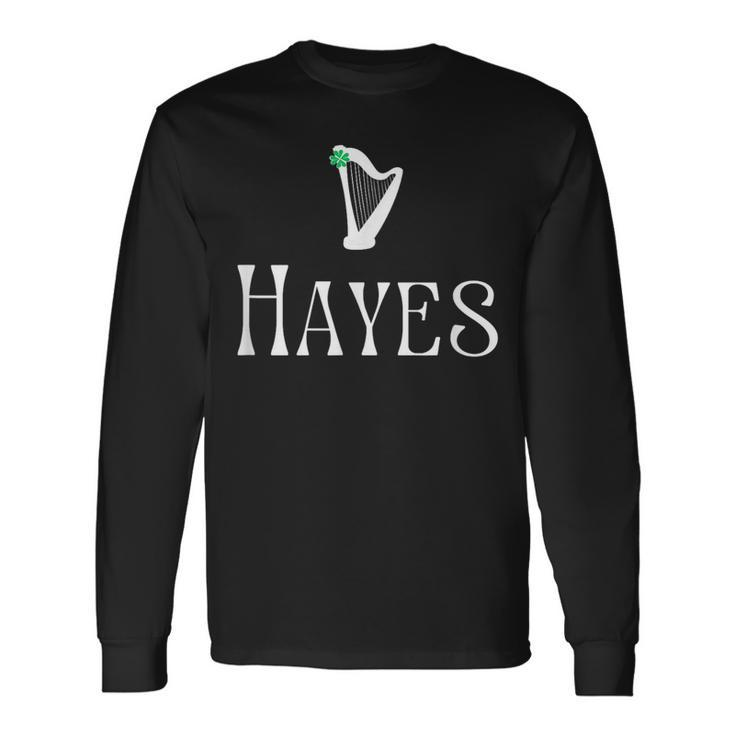 Hayes Surname Irish Name Heraldic Celtic Harp Long Sleeve T-Shirt