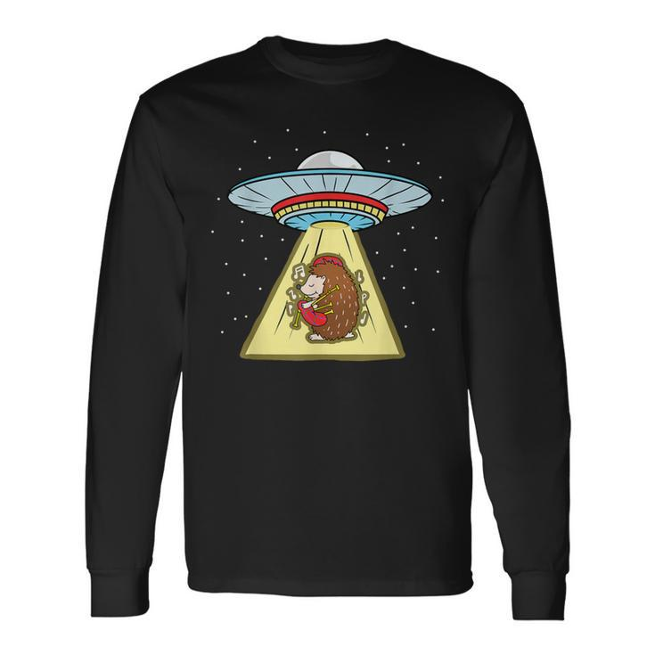 Hedgehog Playing Bagpipe Ufo Abduction Long Sleeve T-Shirt