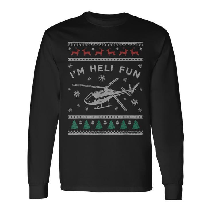 Helicopter Ugly Christmas Sweater Heli Pilot Long Sleeve T-Shirt Gifts ideas