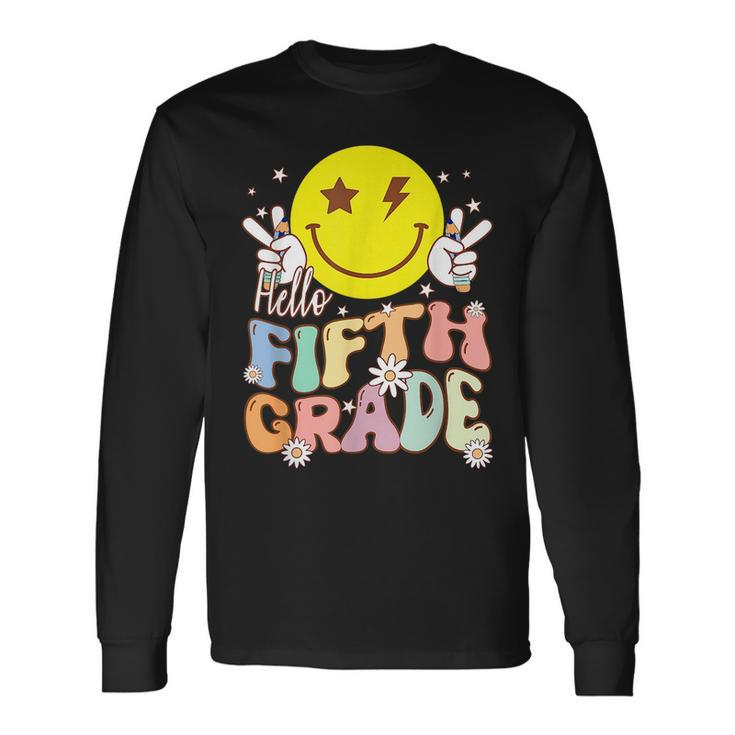 Hello Fifth Grade Hippie Smile Face 5Th Grade Back To School Long Sleeve T-Shirt T-Shirt