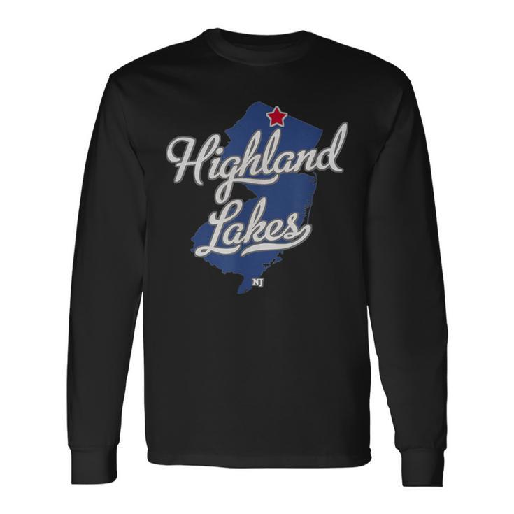 Highland Lakes New Jersey Nj Map Long Sleeve T-Shirt