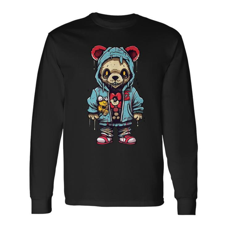 Hip Hop Teddy Bear Zombie Teddy Bear Streetwear Horror Drip Teddy Bear Long Sleeve T-Shirt