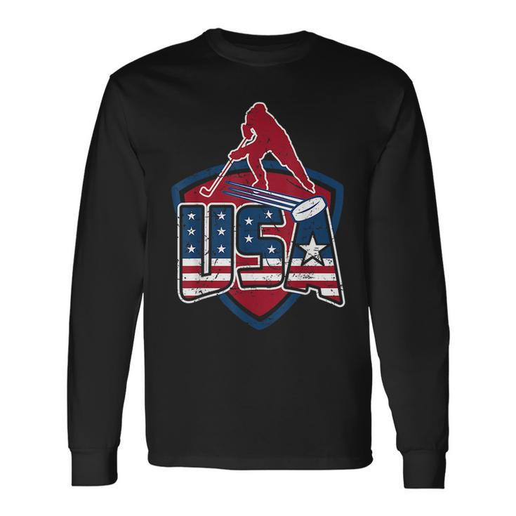 Hockey Usa 2018 Winter Games Red White And Blue Long Sleeve T-Shirt T-Shirt