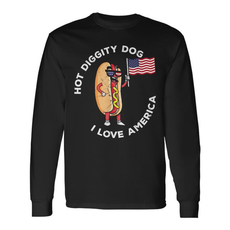 Hot Diggity Dog July 4Th Patriotic Bbq Picnic Usa Patriotic Long Sleeve T-Shirt T-Shirt