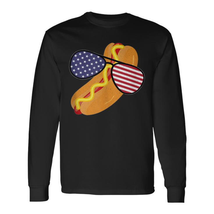 Hot Dog Glasses 4Th Of July Usa Patriotic Hot Dog Flag Long Sleeve T-Shirt