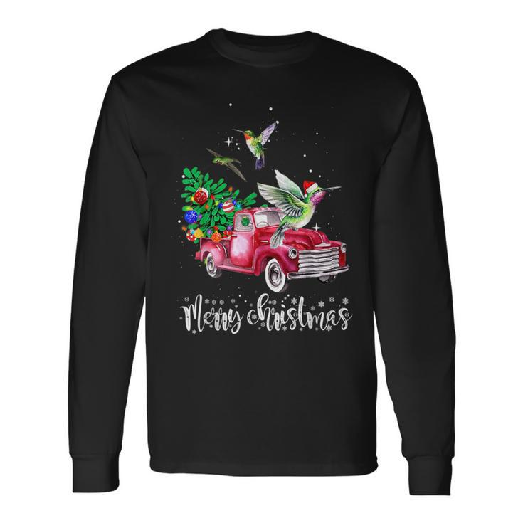 Hummingbird Christmas Ride Red Truck Long Sleeve T-Shirt
