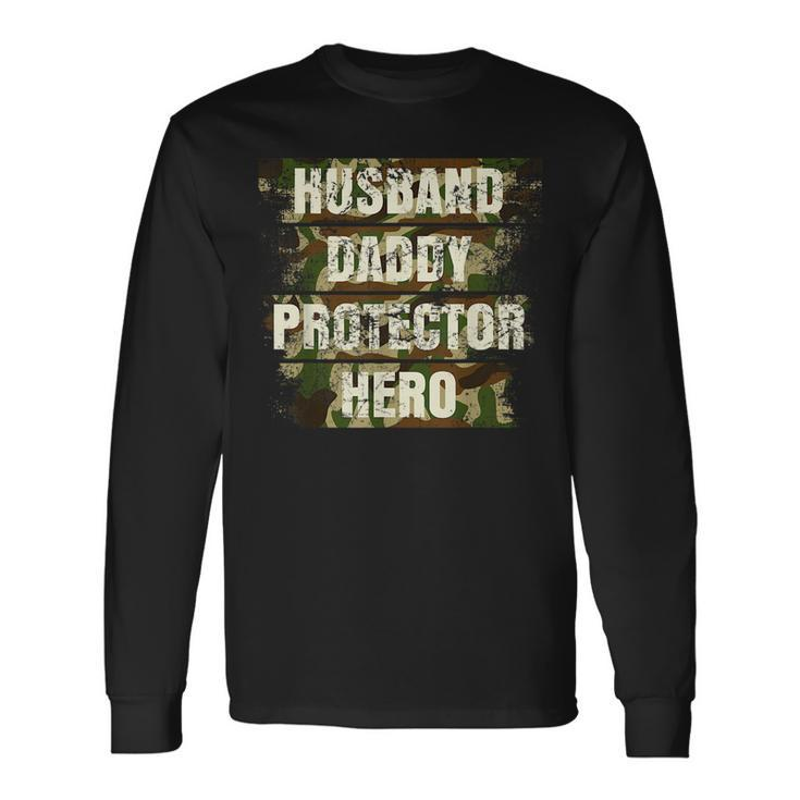 Husband Daddy Protector Hero Fathers Day For Dad Retro Camo Long Sleeve T-Shirt T-Shirt
