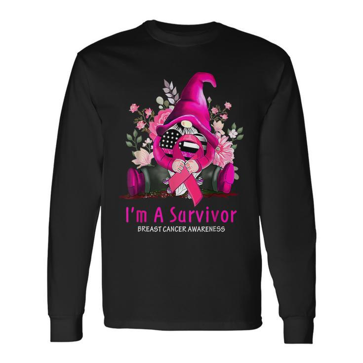 I’M A Survivor Breast Cancer Awareness Gnome Pink Ribbon Long Sleeve T-Shirt