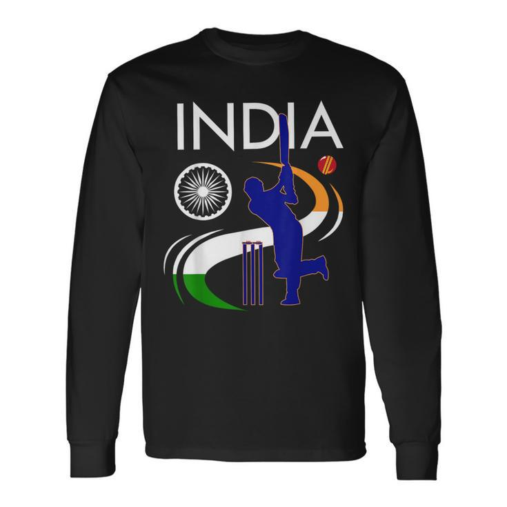 India Cricket With Indian Flag Brush Stroke Long Sleeve T-Shirt