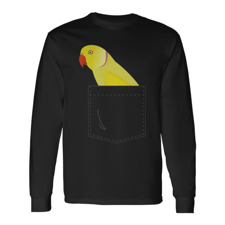 Indian Ringneck Parakeet Yellow Parrot Fake Pocket Long Sleeve T-Shirt