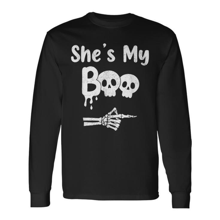 Ing Halloween Pajama Couples She’S My Boo Skull Face Long Sleeve T-Shirt