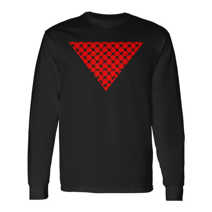 Inverted Red Triangle With Patterns Long Sleeve T-Shirt