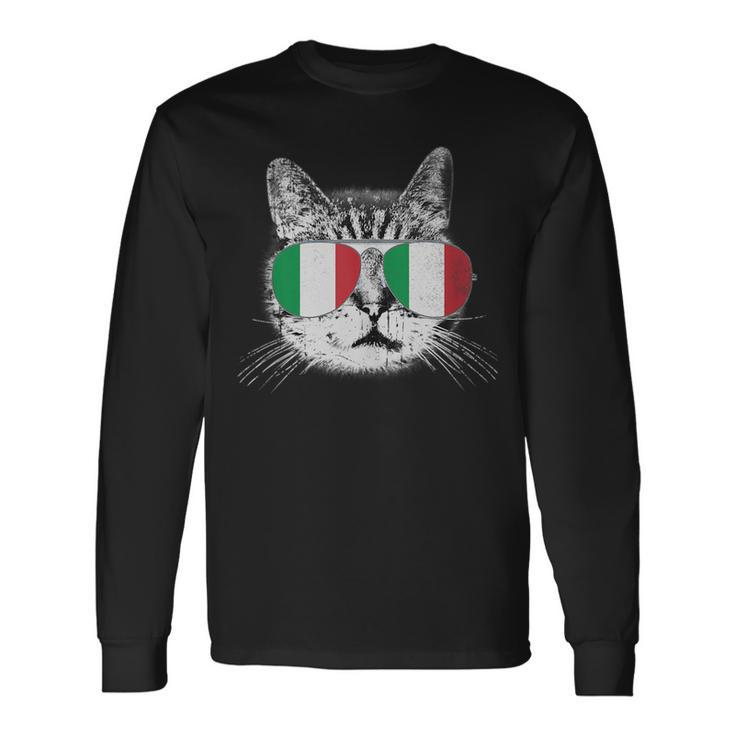 Italian Italy Flag Country Roots Cat Lover Pride Long Sleeve T-Shirt T-Shirt