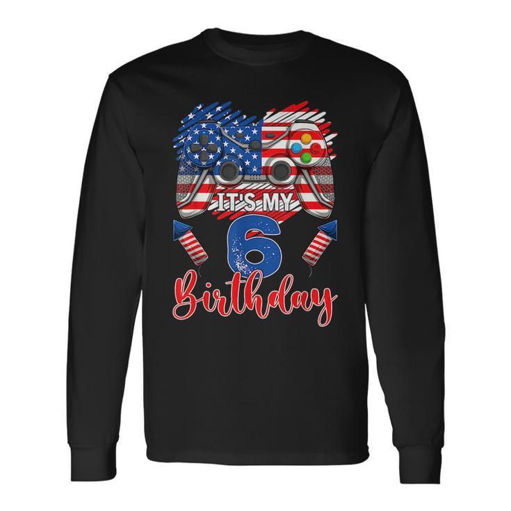 Its My 6Th Birthday 6 Years Old July 4Th Gamer Controller Long Sleeve T-Shirt