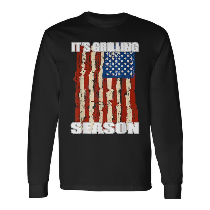 Its Grilling Season Usa Flag Bbq Tools Summer Usa Long Sleeve T-Shirt T-Shirt