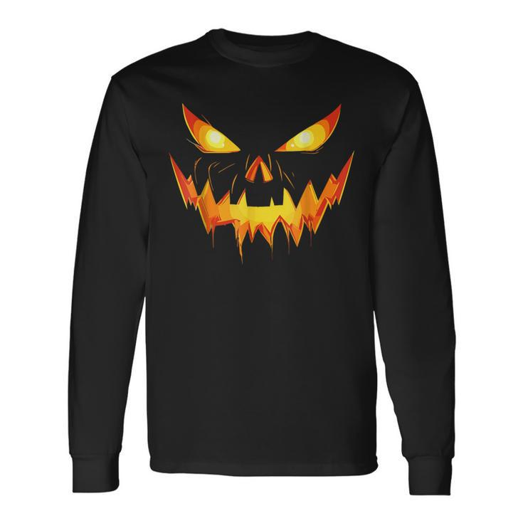 Jack O Lantern Face Pumpkin Scary Halloween Costume Long Sleeve T-Shirt