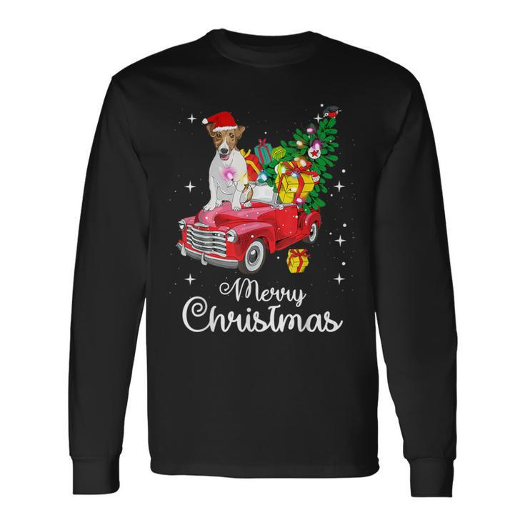 Jack Russell Terrier Ride Red Truck Christmas Pajama Long Sleeve T-Shirt