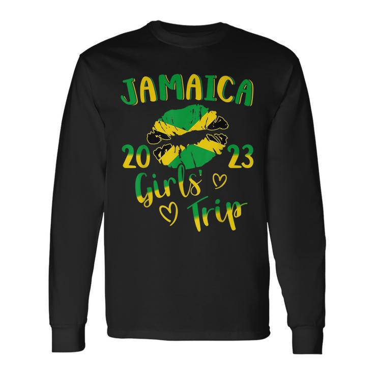Jamaica 2023 Girls Trip With Jamaican Flag And Kiss Lips Long Sleeve T-Shirt