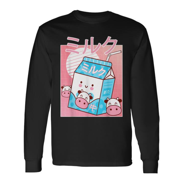 Japanese Kawaii Cow Milk Shake Carton Retro 90S Long Sleeve T-Shirt T-Shirt Gifts ideas