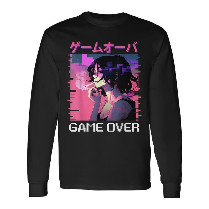 Japanese Vaporwave Sad Anime Girl Game Over Indie Aesthetic Long Sleeve T-Shirt
