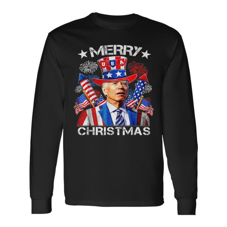 Joe Biden Merry Christmas 4Th Of July Firework Usa Long Sleeve T-Shirt T-Shirt