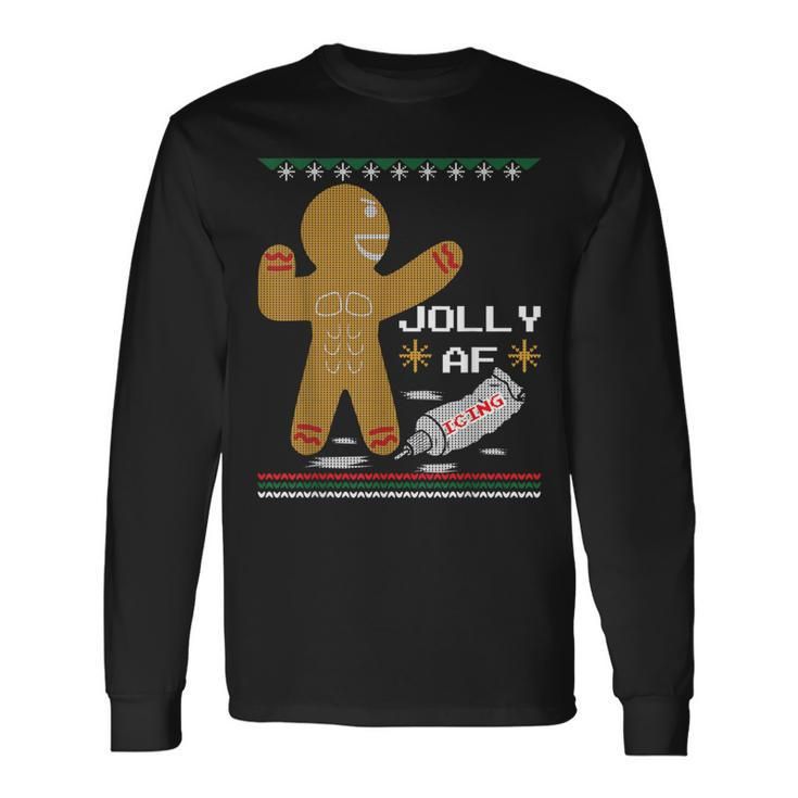 Jolly Af Gingerbread Man Gym Ugly Christmas Sweater Long Sleeve T-Shirt
