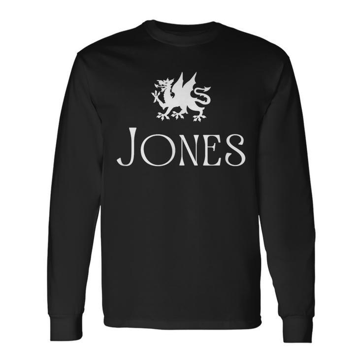 Jones Surname Welsh Name Wales Heraldic Dragon Long Sleeve T-Shirt