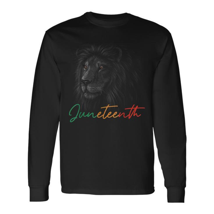 Junenth Black King Melanin Dad Fathers Day Lion Leo Long Sleeve T-Shirt T-Shirt