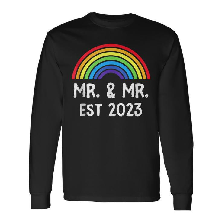 Just Married Engaged Lgbt Gay Wedding Mr And Mr Est 2023 Long Sleeve T-Shirt T-Shirt