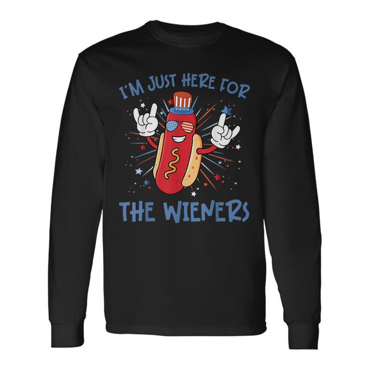 Im Just Here For The Wieners Hot Dog Cartoon 4Th Of July Long Sleeve T-Shirt